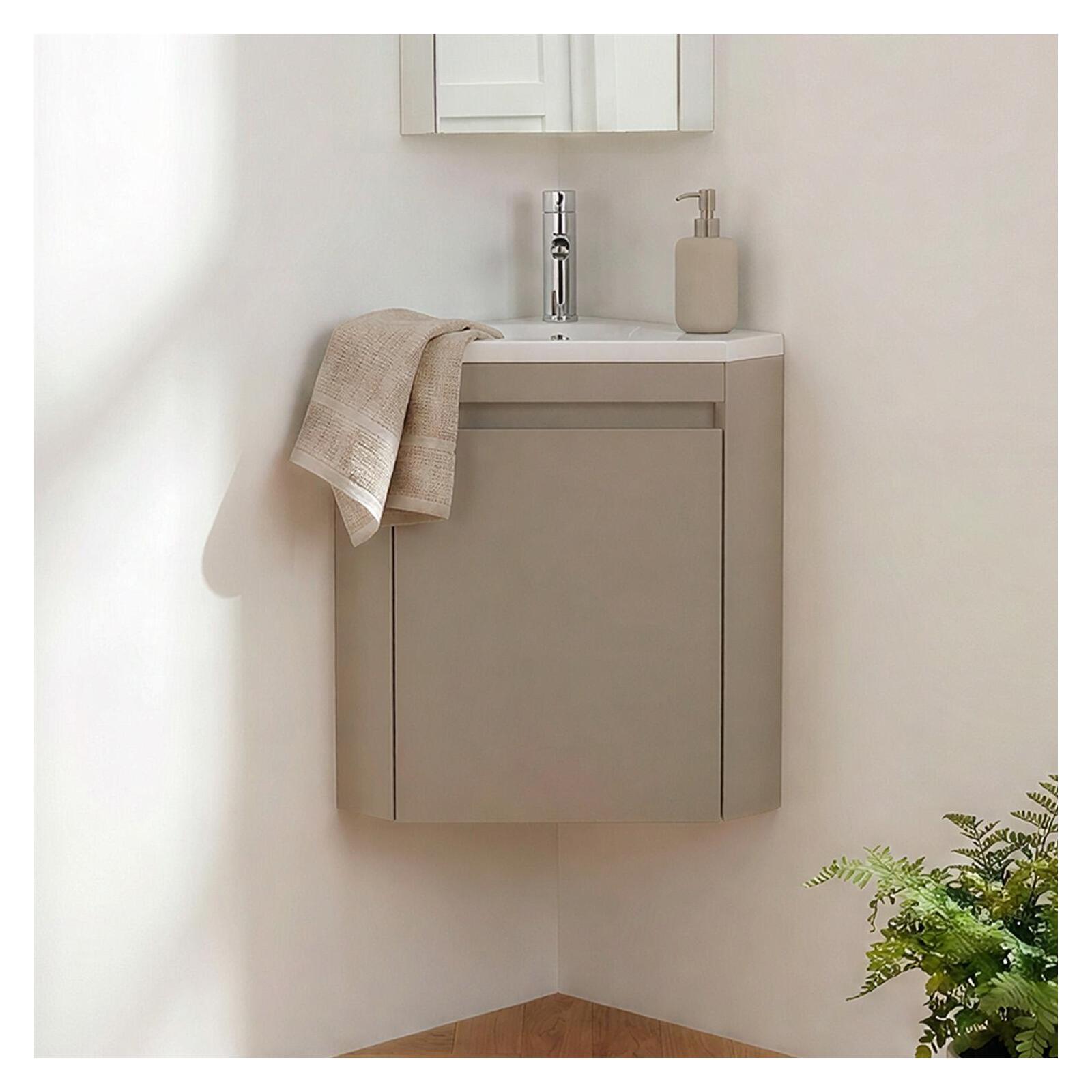 Meuble lave-mains d'angle suspendu avec vasque résine