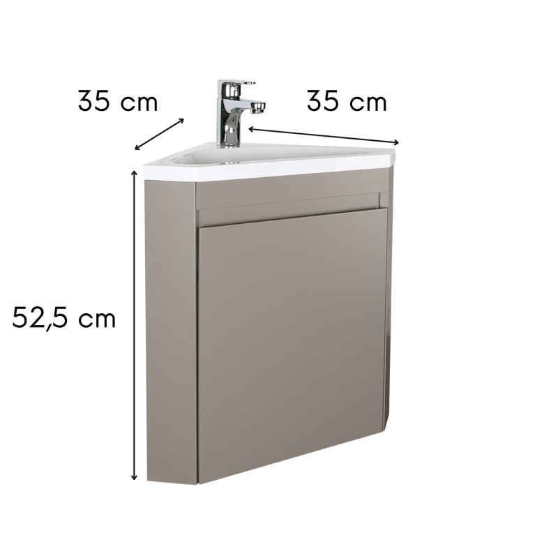 Meuble lave-mains d'angle suspendu avec vasque résine