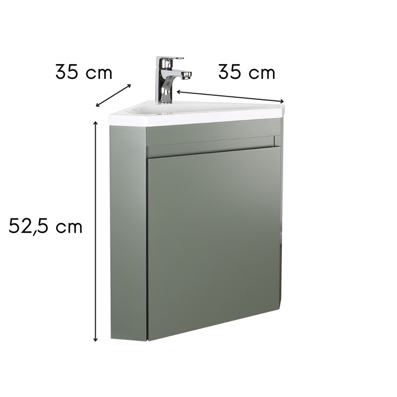 Meuble lave-mains d'angle suspendu avec vasque résine