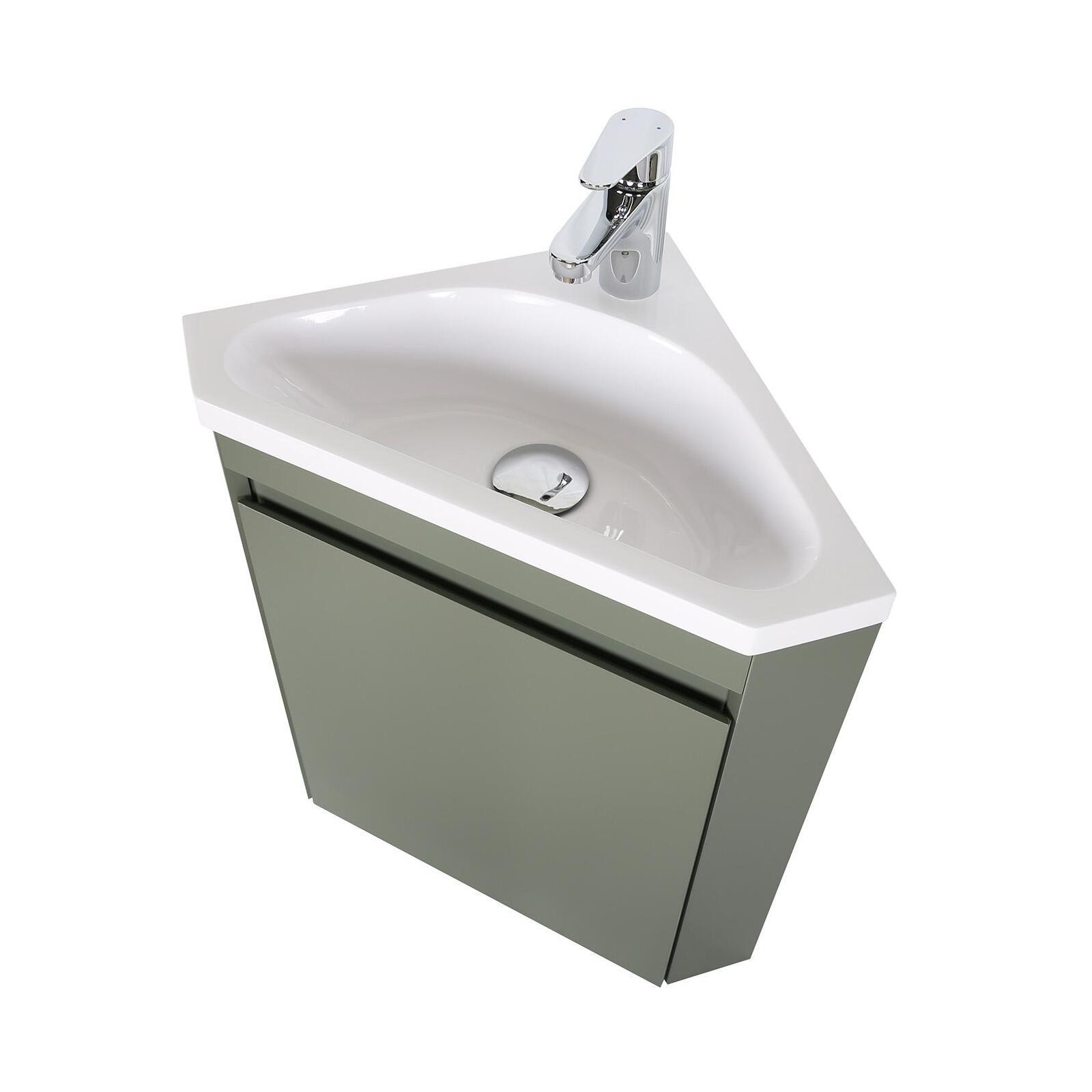Meuble lave-mains d'angle suspendu avec vasque résine