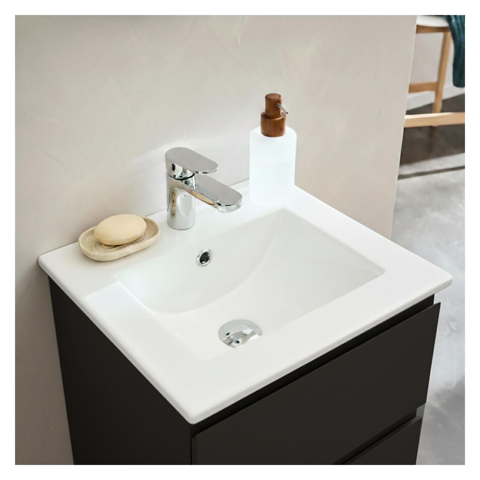 Meuble simple vasque suspendu 45cm - avec plan vasque céramique