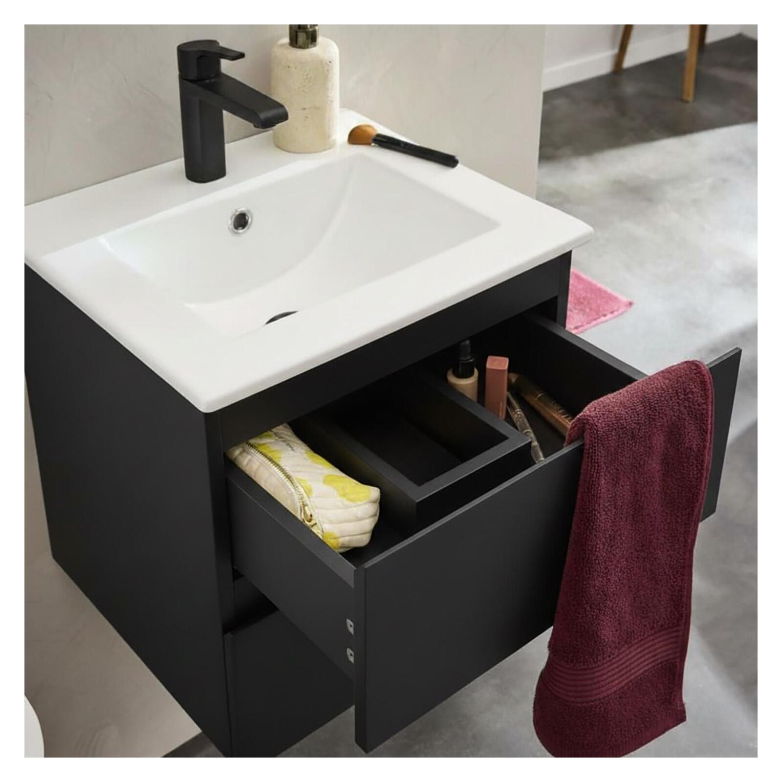 Meuble simple vasque suspendu 45cm - avec plan vasque céramique