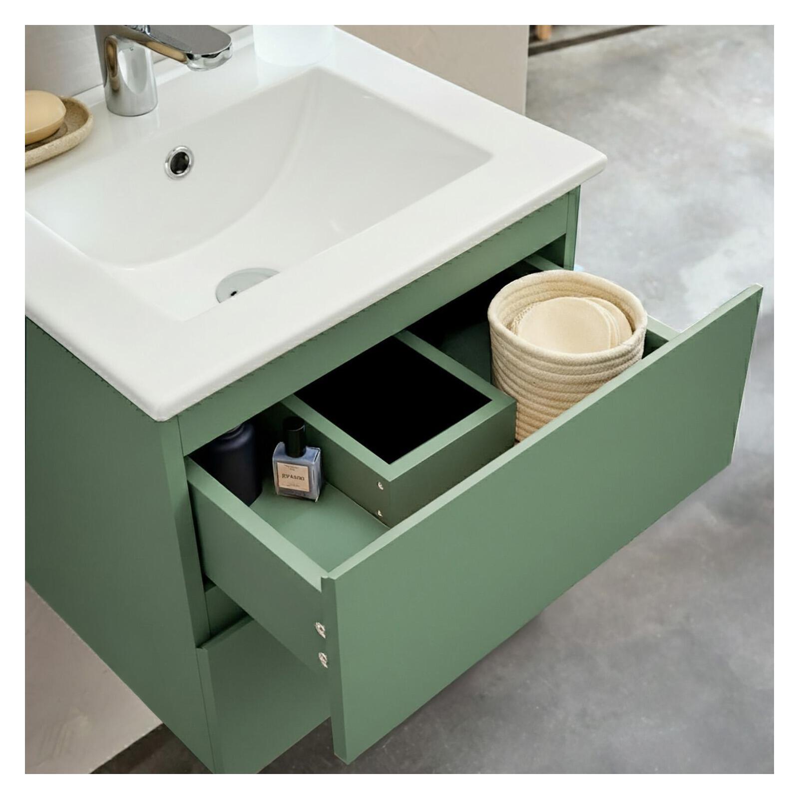Meuble simple vasque suspendu 45cm - avec plan vasque céramique