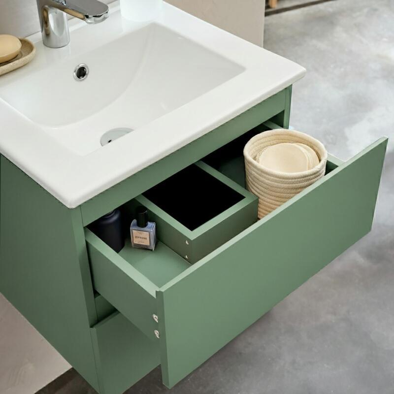 Meuble simple vasque suspendu 45cm - avec plan vasque céramique