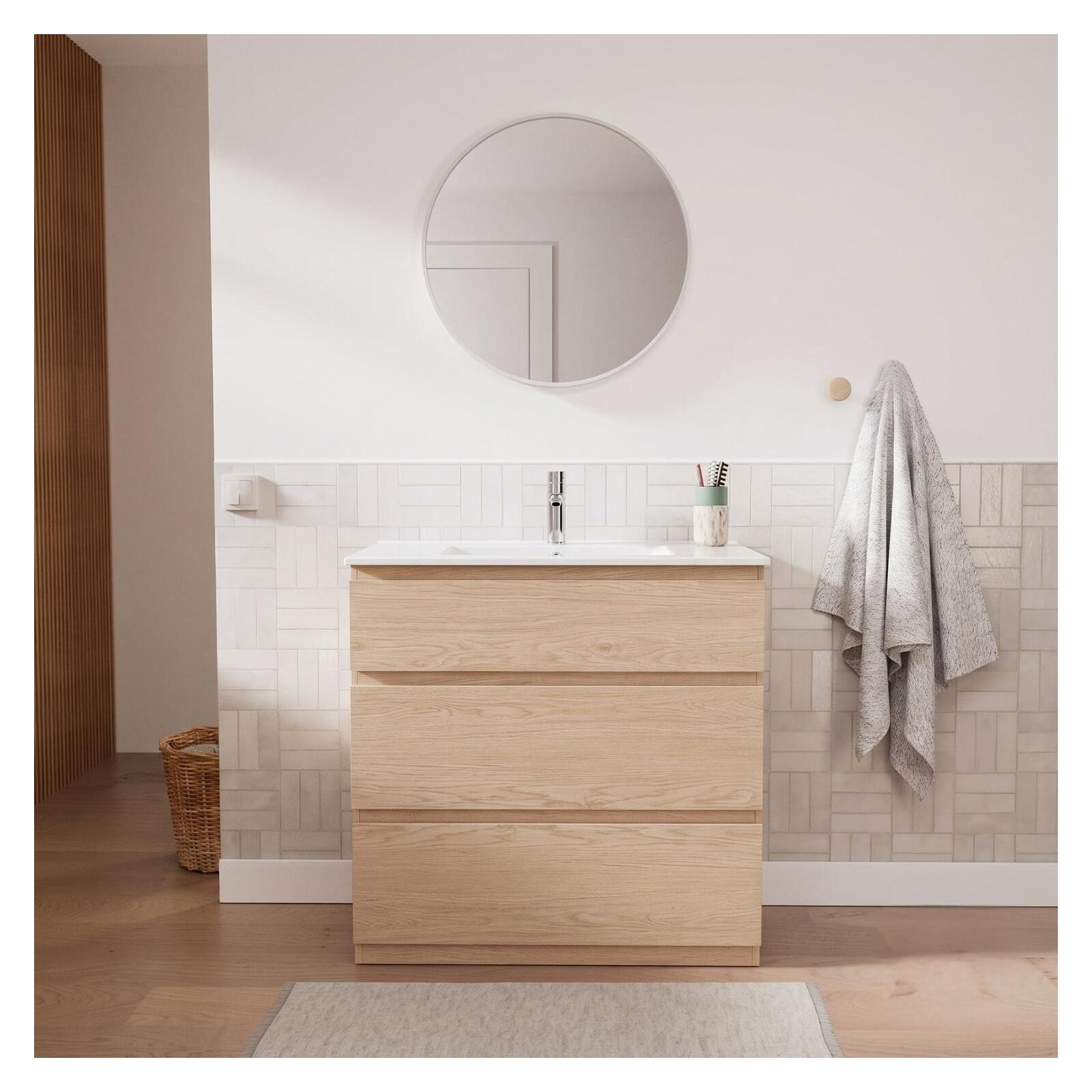 Meuble simple vasque sur pieds 80cm - avec  plan vasque céramique