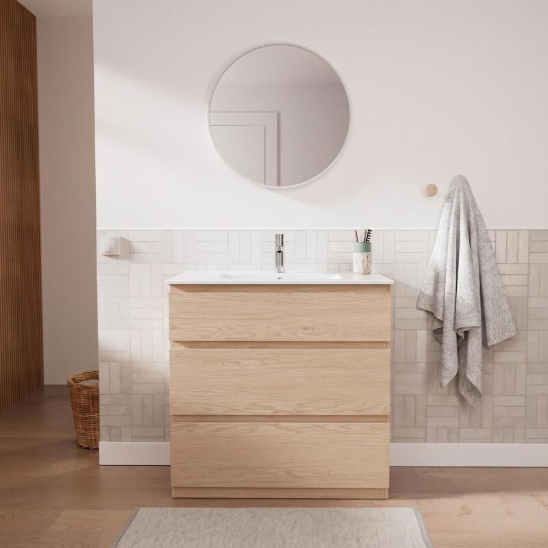 Meuble simple vasque sur pieds 80cm - avec  plan vasque céramique