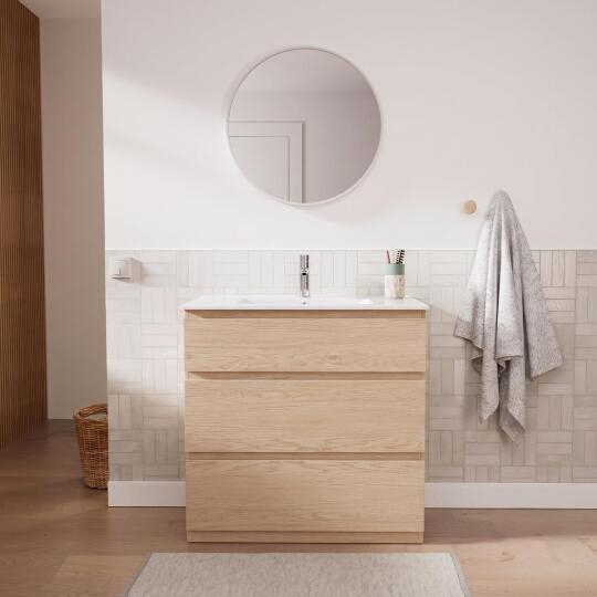 Meuble simple vasque sur pieds 80cm - avec  plan vasque céramique