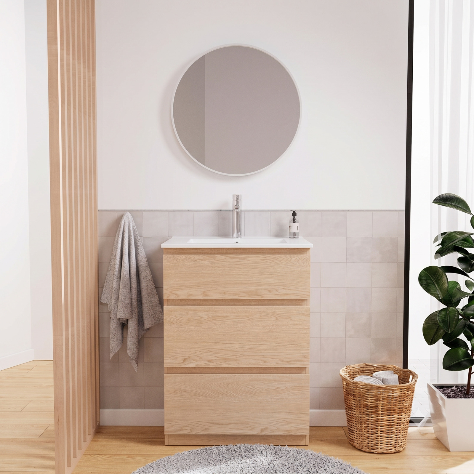 Meuble simple vasque sur pieds 60cm - avec plan vasque céramique