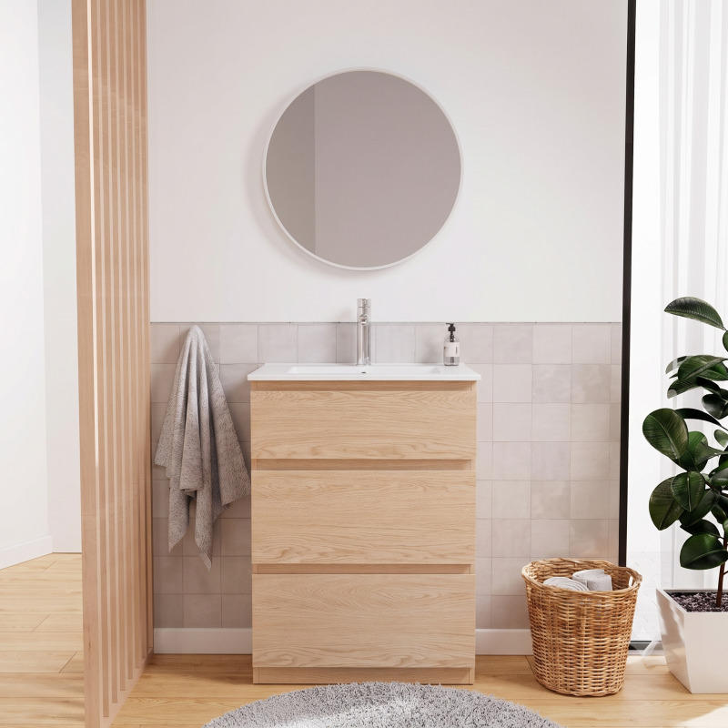 Meuble simple vasque sur pieds 60cm - avec plan vasque céramique