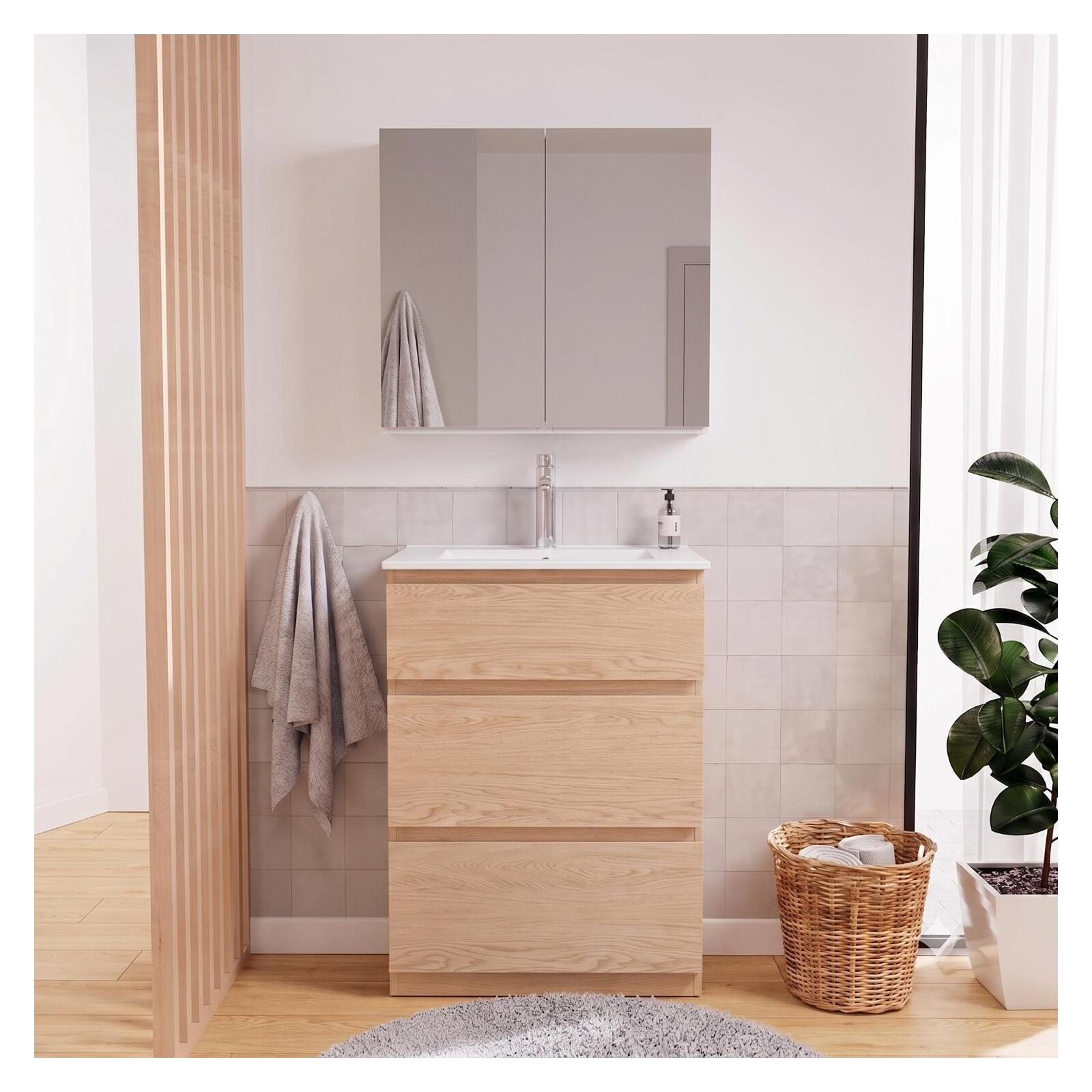 Armoire de toilette double miroir - Rangement haut faible profondeur 60x60cm