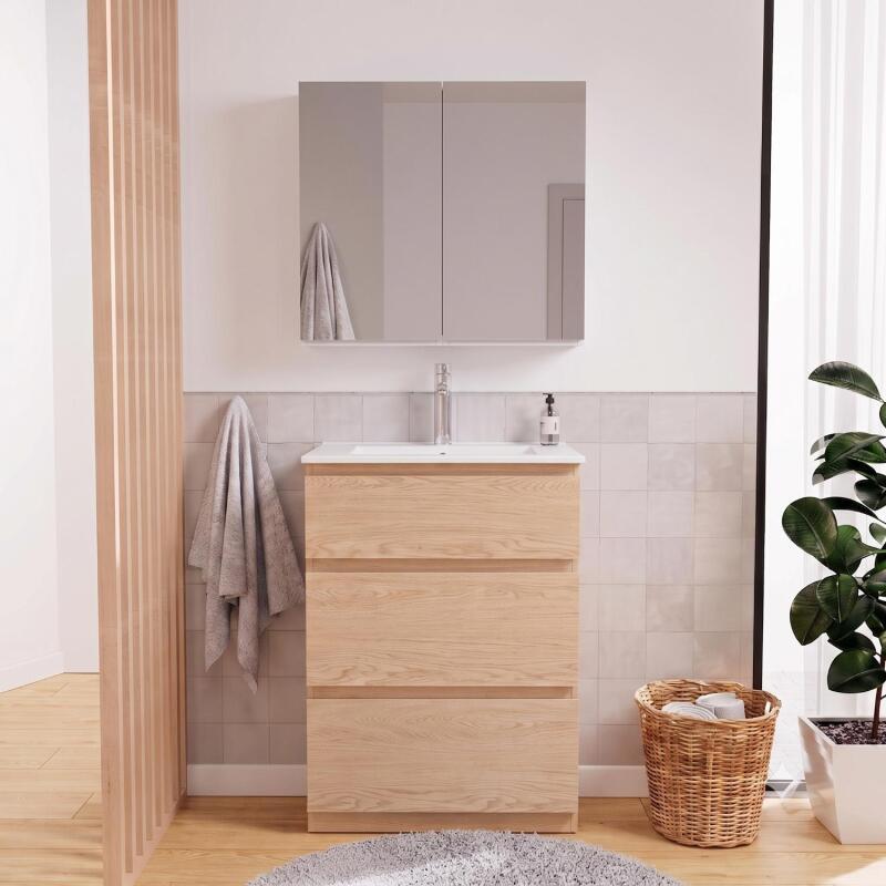 Armoire de toilette double miroir - Rangement haut faible profondeur 60x60cm