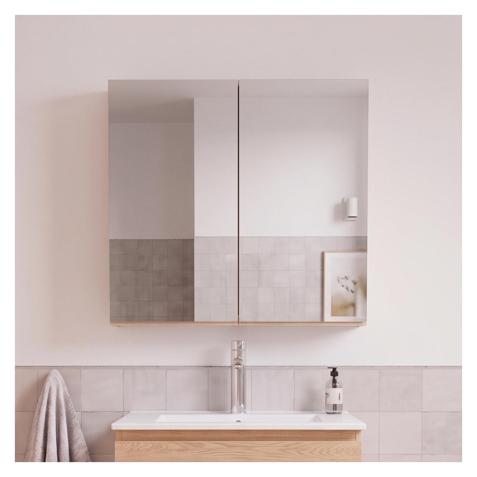 Armoire de toilette double miroir - Rangement haut faible profondeur 60x60cm