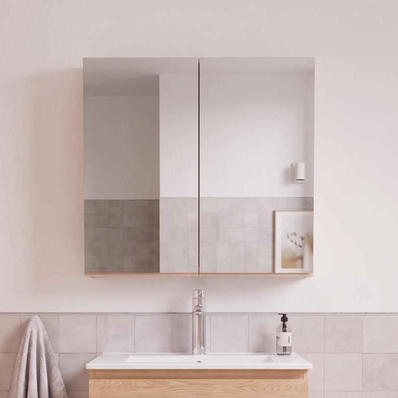 Armoire de toilette double miroir - Rangement haut faible profondeur 60x60cm