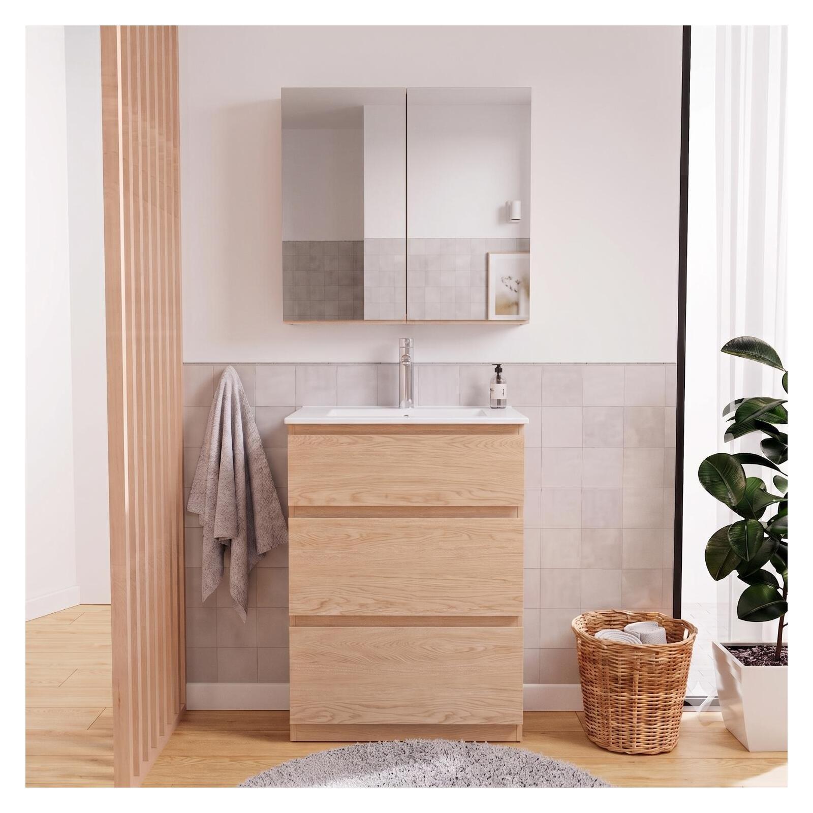Armoire de toilette double miroir - Rangement haut faible profondeur 60x60cm