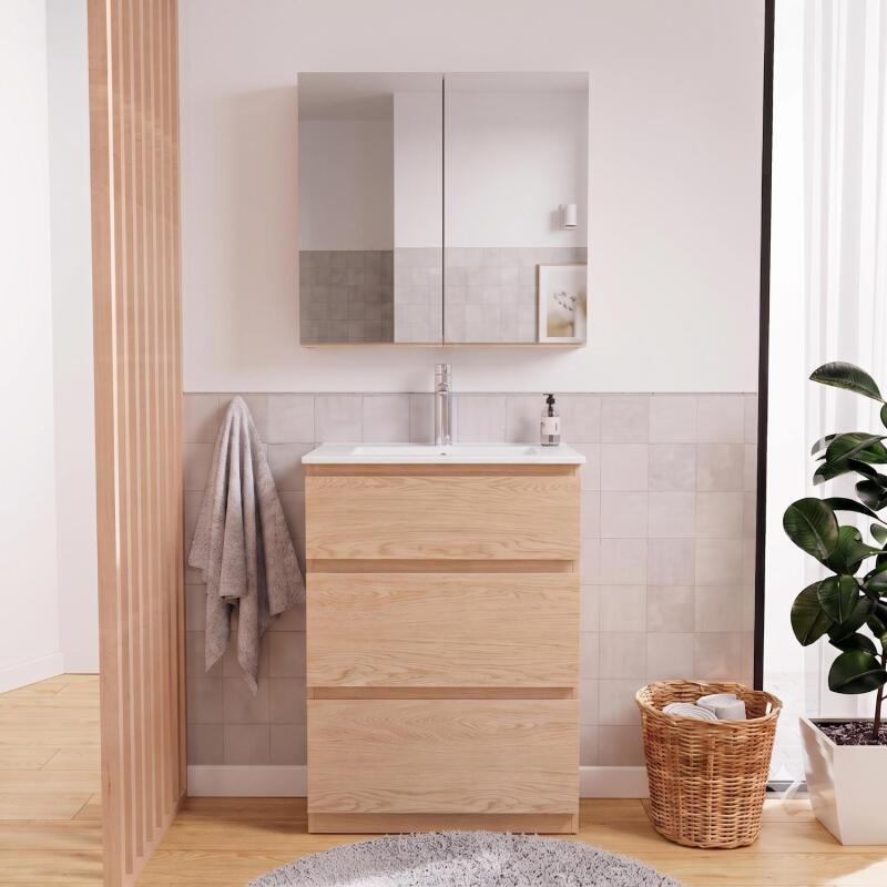 Armoire de toilette double miroir - Rangement haut faible profondeur 60x60cm