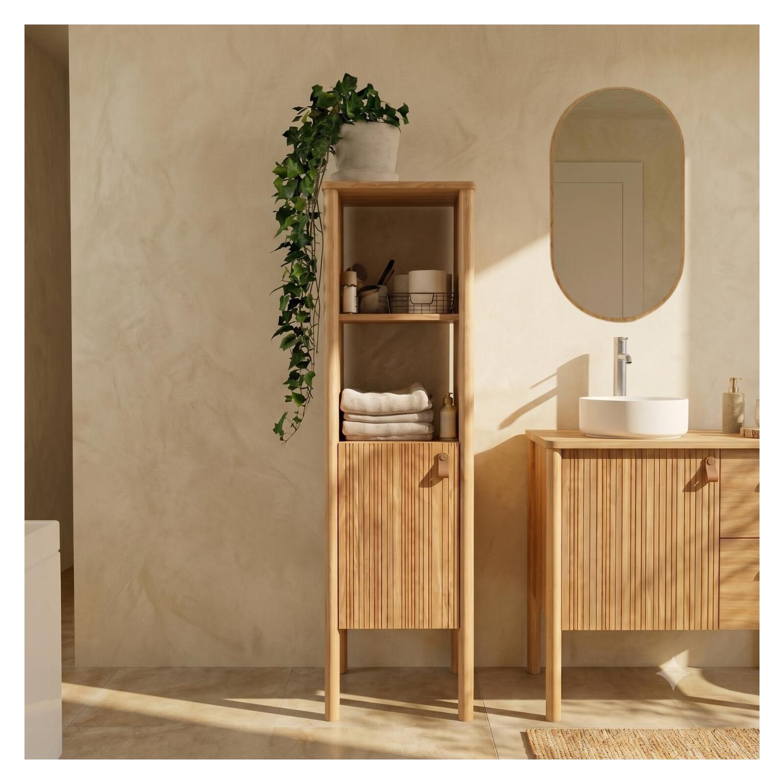 Colonne de salle de bain  sur pieds en chêne 145 cm