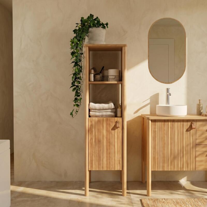 Colonne de salle de bain  sur pieds en chêne 145 cm