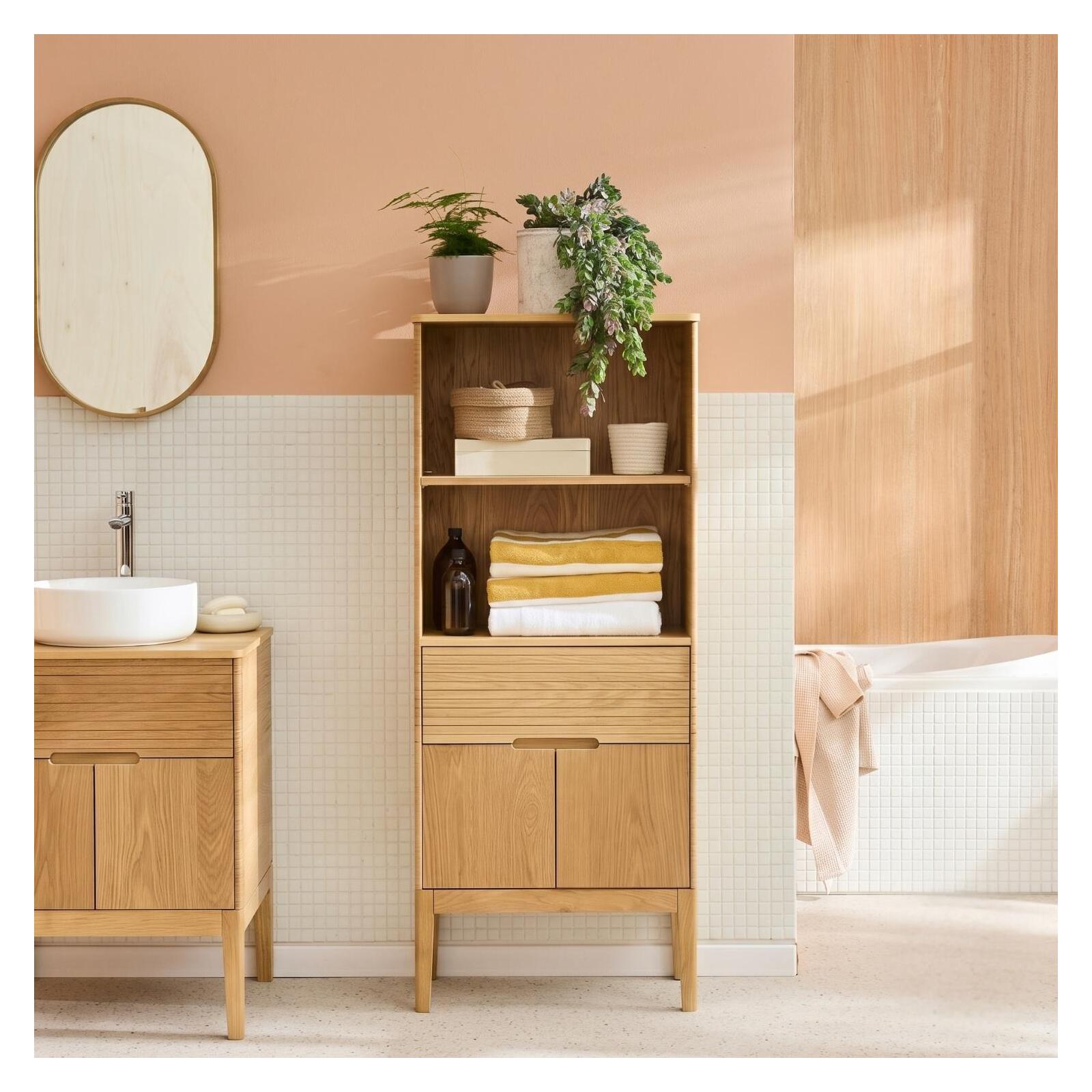 Colonne de salle de bain sur pieds en chêne naturel 145 cm