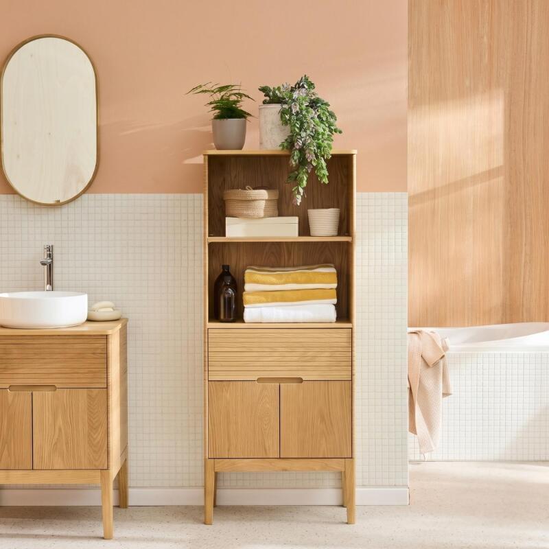 Colonne de salle de bain sur pieds en chêne naturel 145 cm