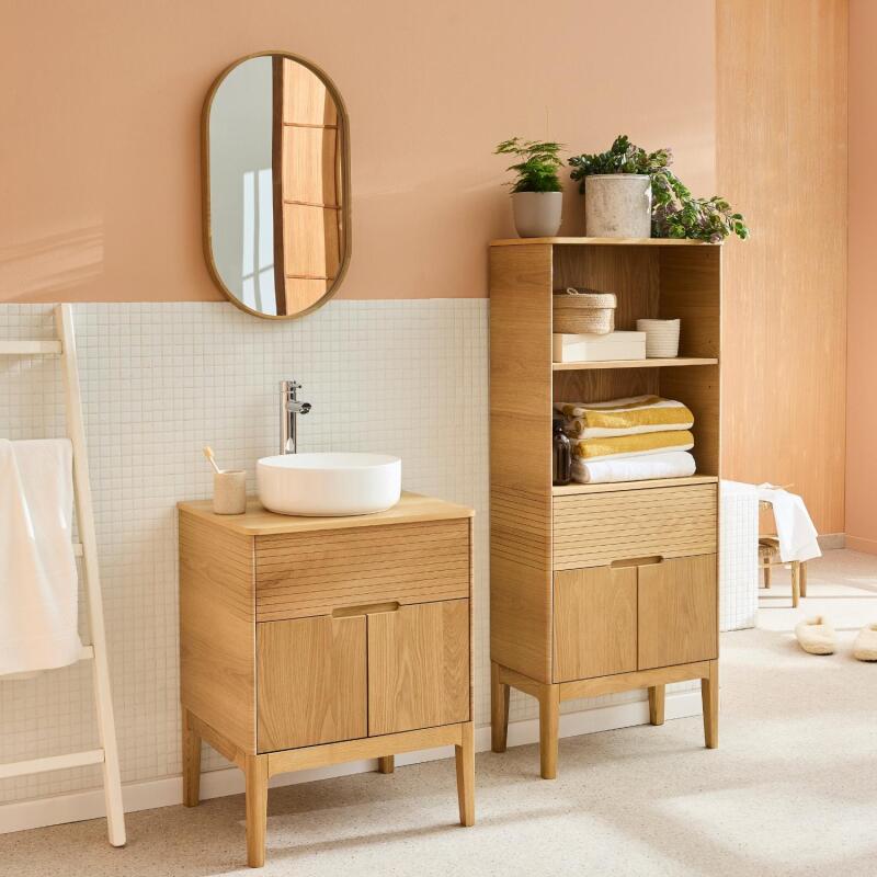 Colonne de salle de bain sur pieds en chêne naturel 145 cm