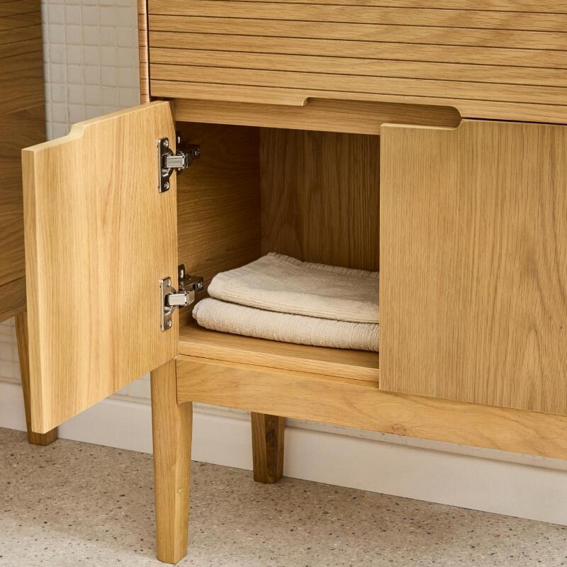 Colonne de salle de bain sur pieds en chêne naturel 145 cm