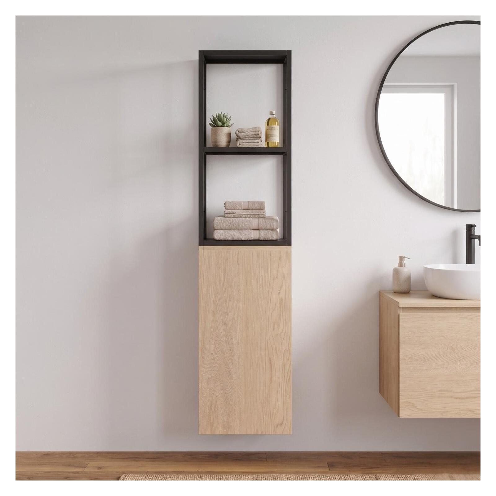Colonne de salle de bain à suspendre décor chêne et métal 120 cm WILL