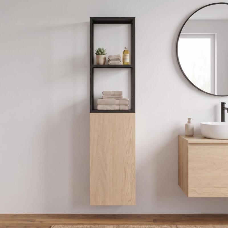 Colonne de salle de bain à suspendre décor chêne et métal 120 cm WILL
