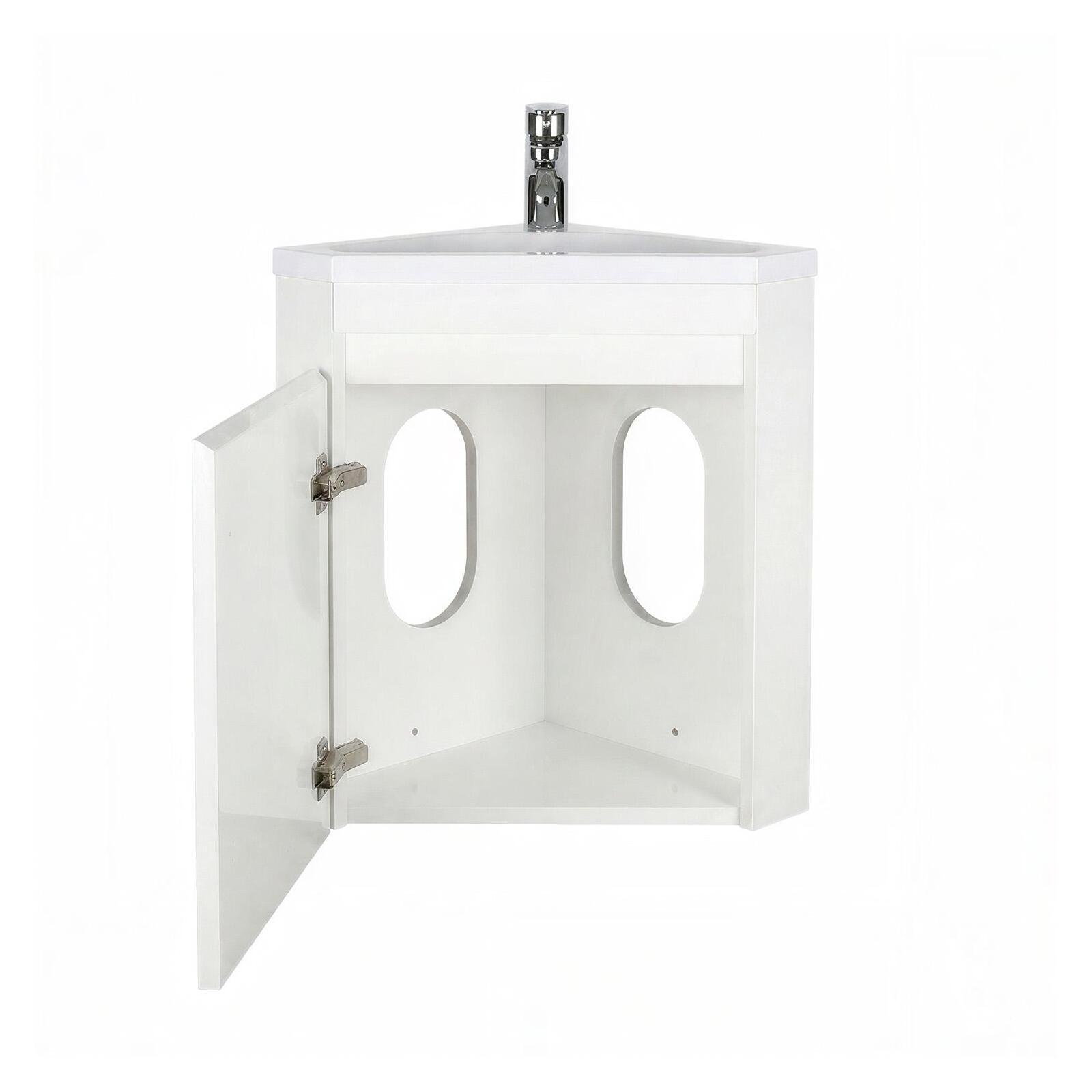 Ensemble lave-mains d'angle suspendu avec vasque résine et robinet chromé