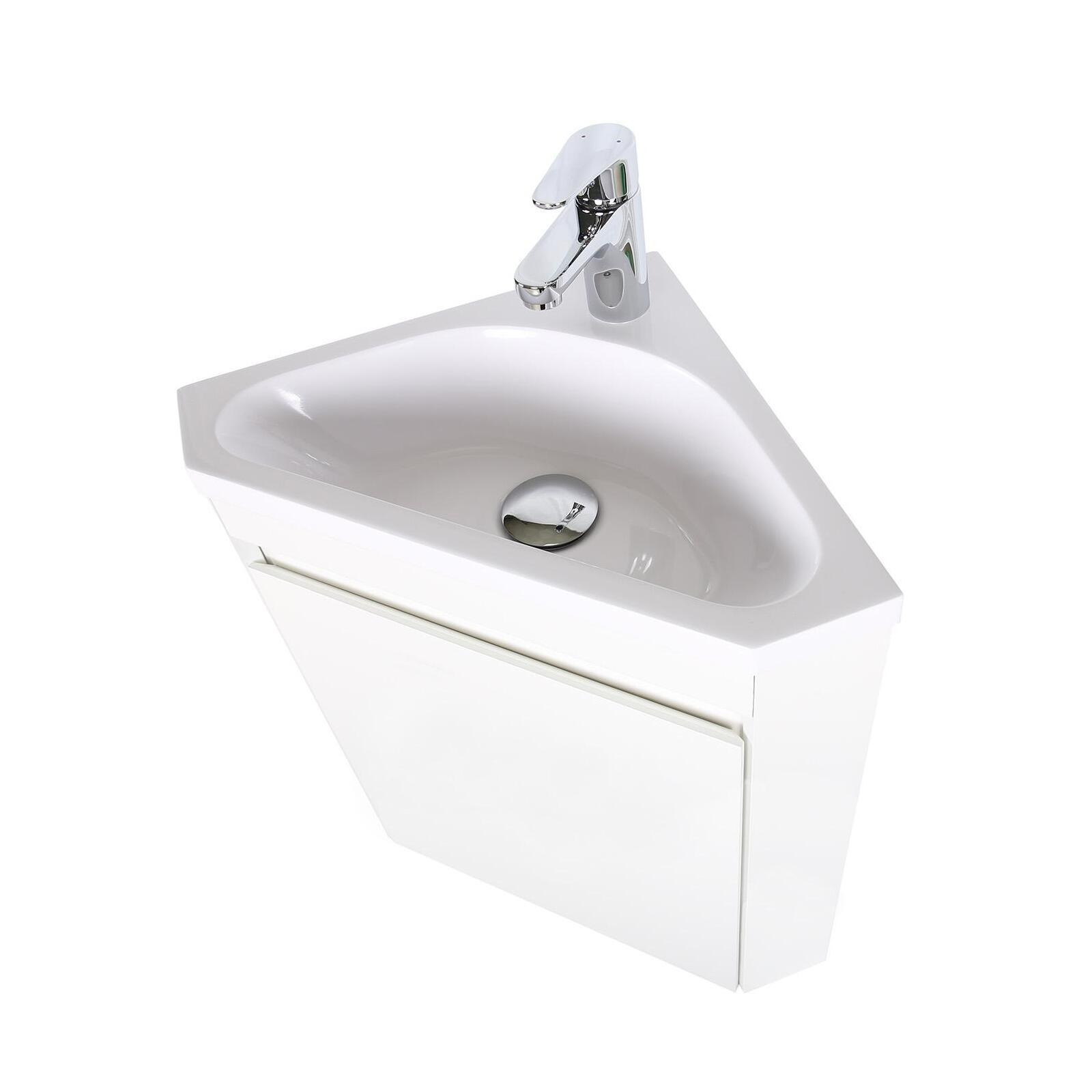 Ensemble lave-mains d'angle suspendu avec vasque résine et robinet chromé
