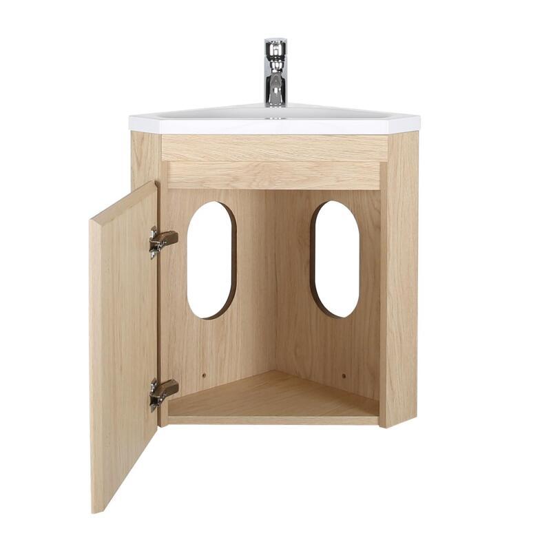Ensemble lave-mains d'angle suspendu avec vasque résine et robinet chromé
