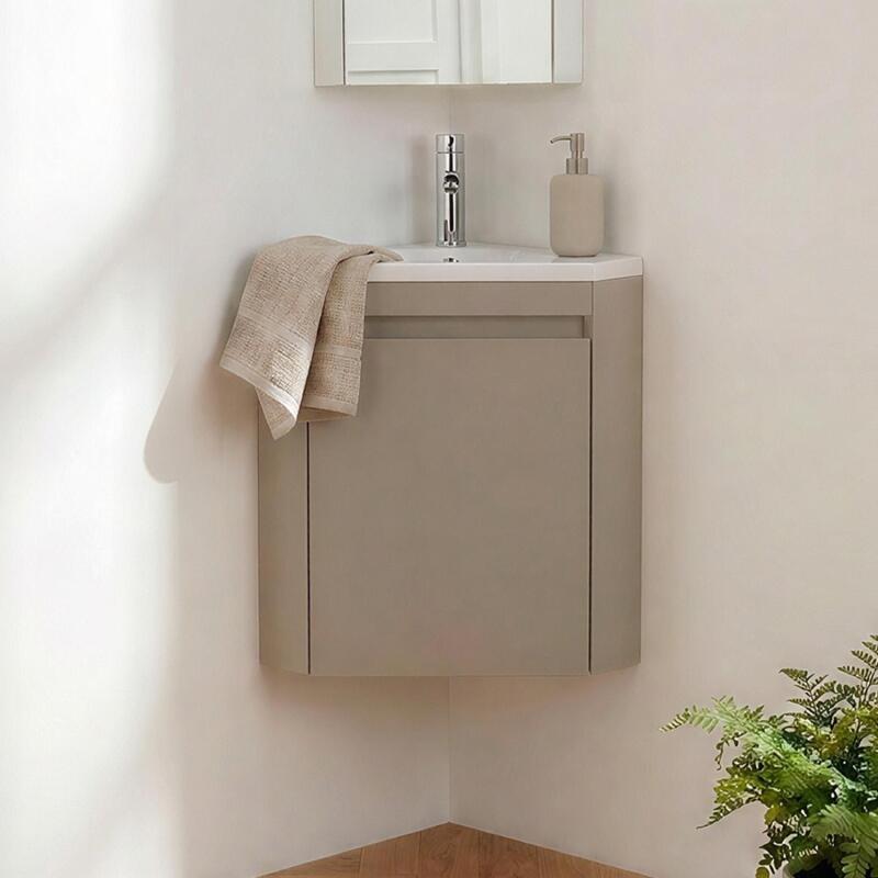 Ensemble lave-mains d'angle suspendu avec vasque résine et robinet chromé