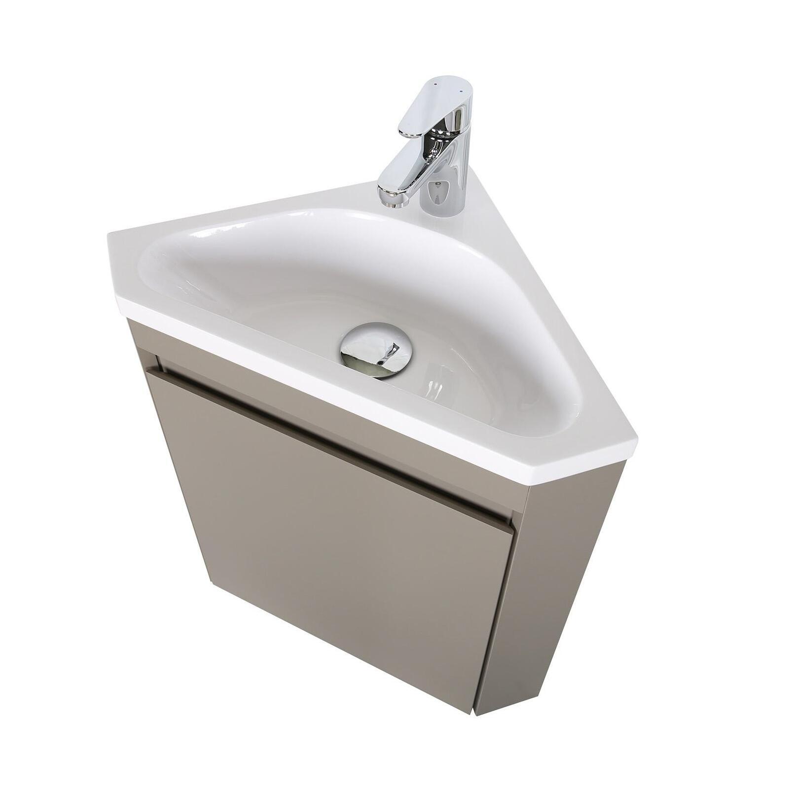 Ensemble lave-mains d'angle suspendu avec vasque résine et robinet chromé
