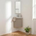 Ensemble lave-mains d'angle suspendu avec vasque résine et robinet chromé et armoire d'angle