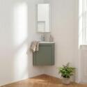 Ensemble lave-mains d'angle suspendu avec vasque résine et robinet chromé et armoire d'angle