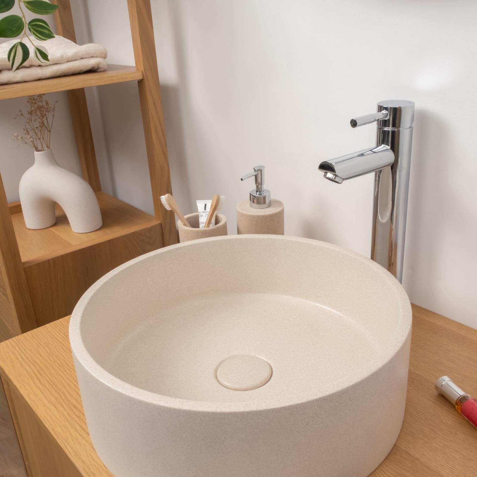Vasque à poser ronde en béton travertin gris 39cm