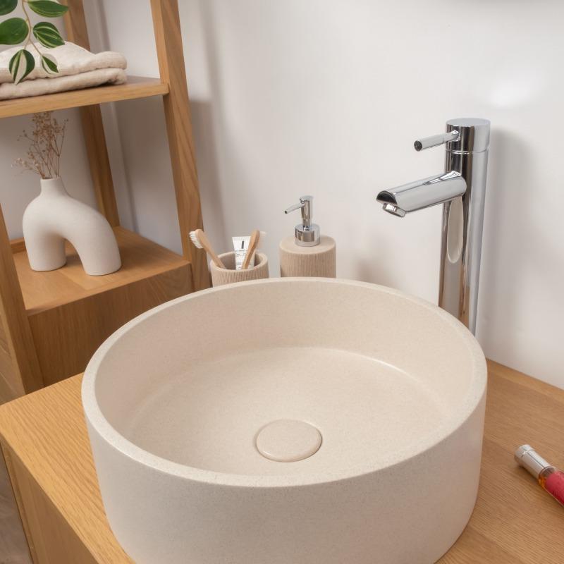 Vasque à poser ronde en béton travertin gris 39cm