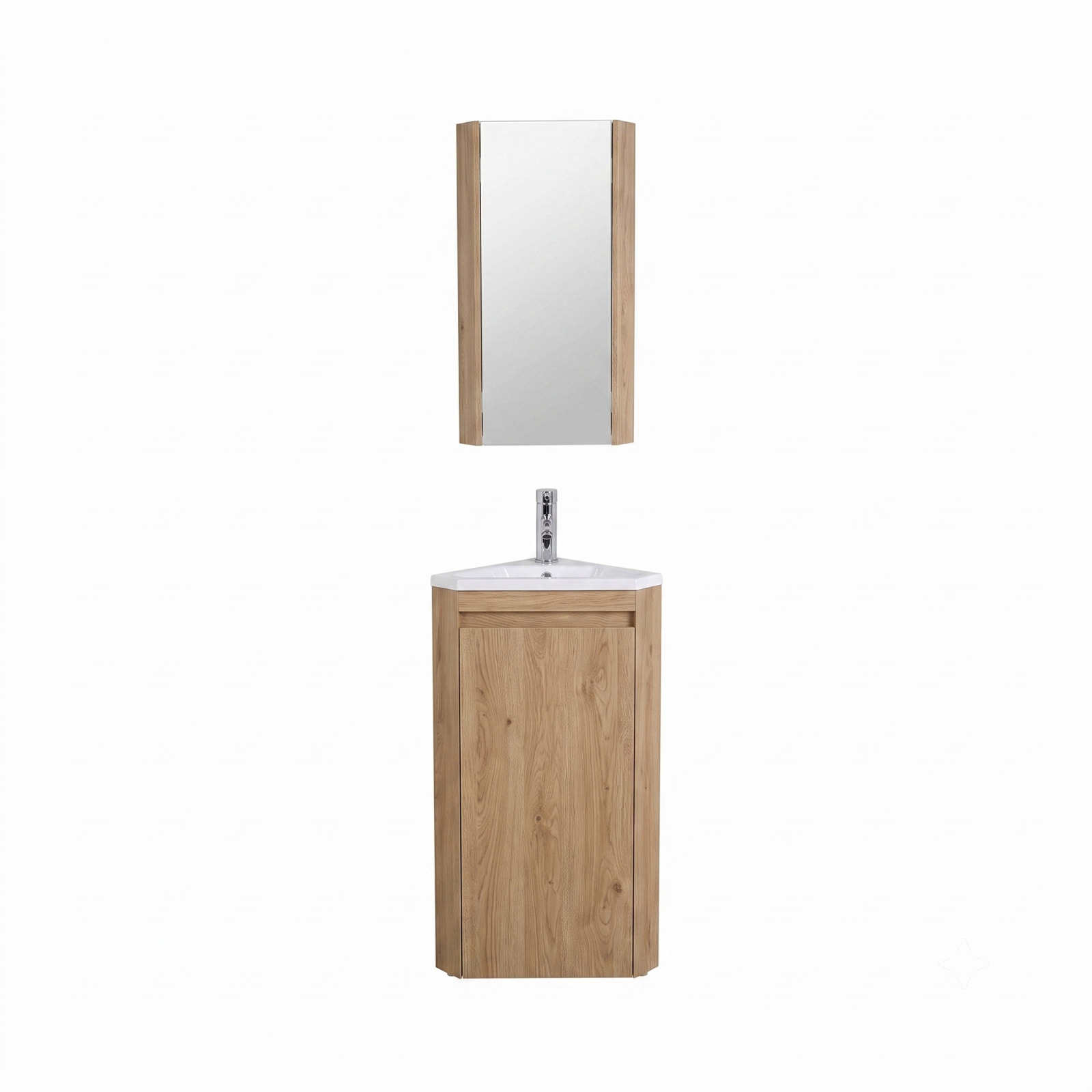Ensemble lave-mains d'angle sur pieds avec robinet chromé et armoire de toilette