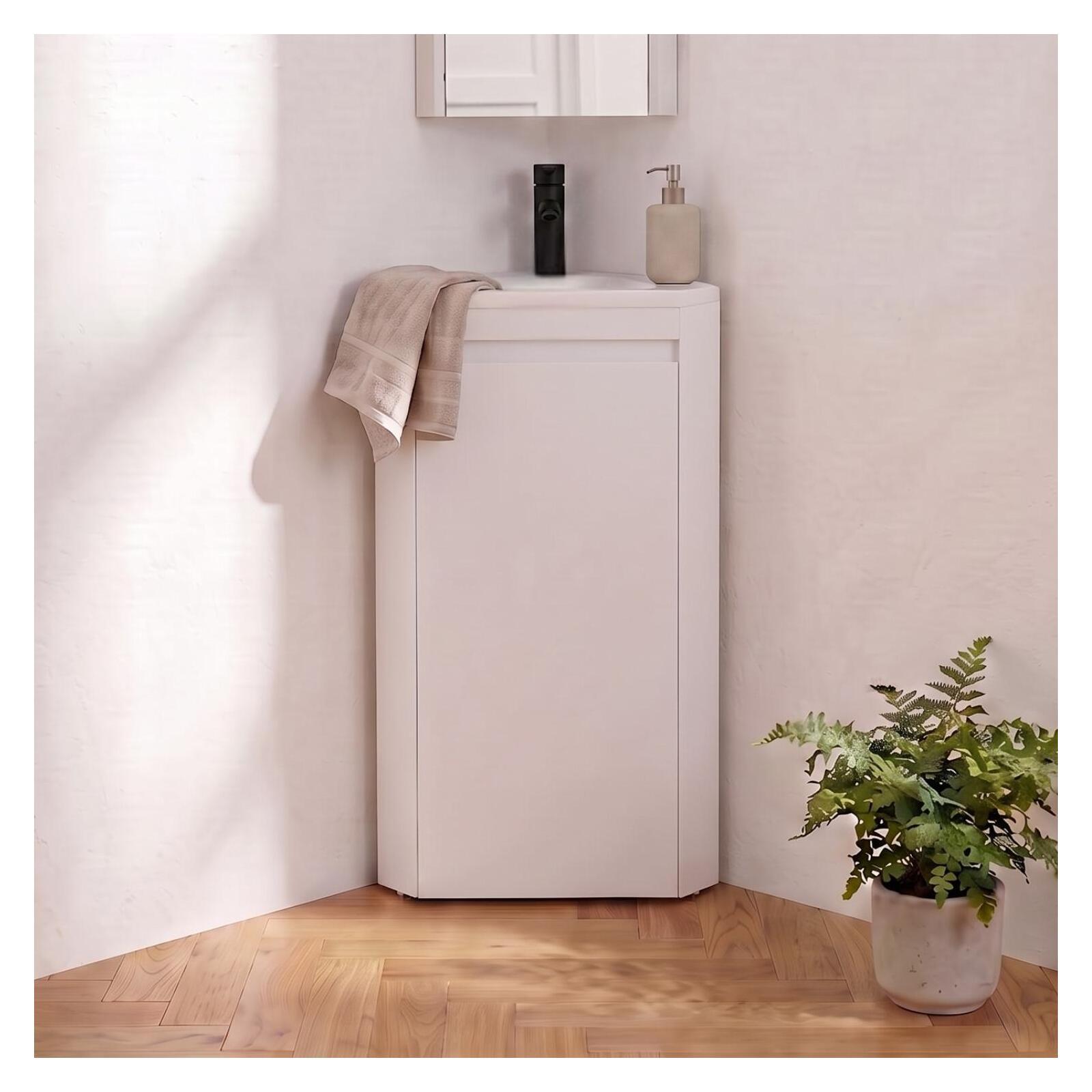 Ensemble lave-mains d'angle sur pieds avec robinet noir