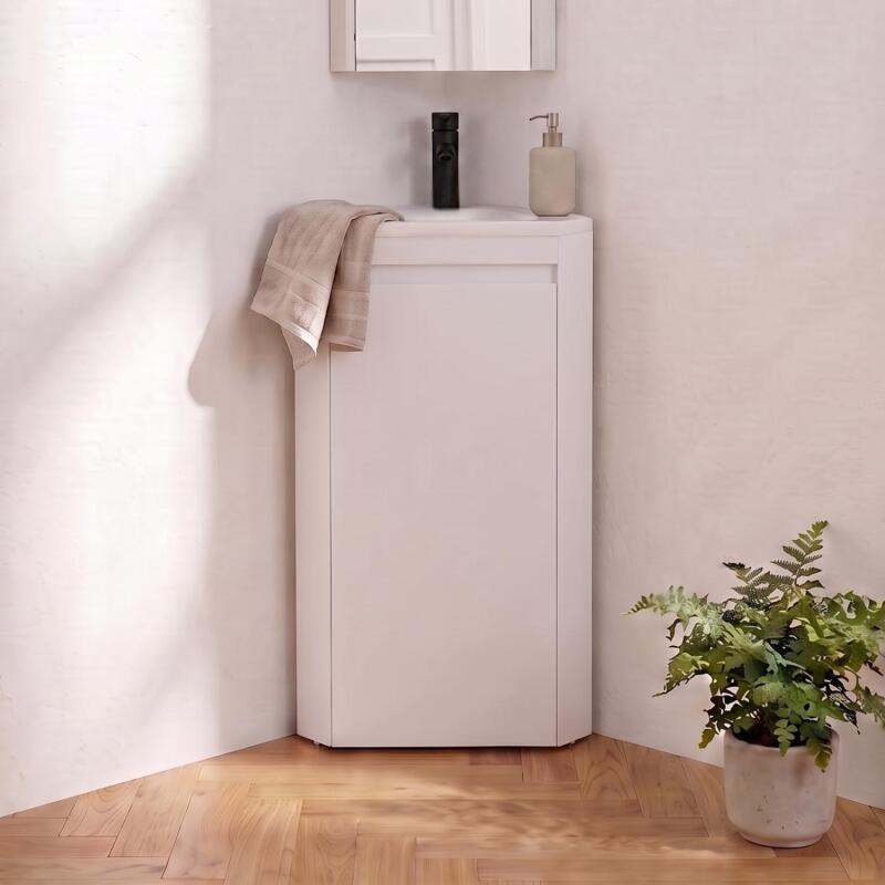 Ensemble lave-mains d'angle sur pieds avec robinet noir