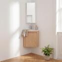 Ensemble lave-mains d'angle suspendu avec vasque résine et robinet chromé et armoire d'angle