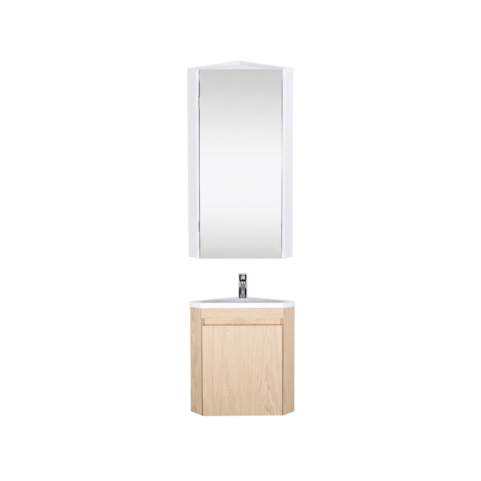 Ensemble lave-mains d'angle suspendu avec vasque résine et robinet chromé et armoire d'angle