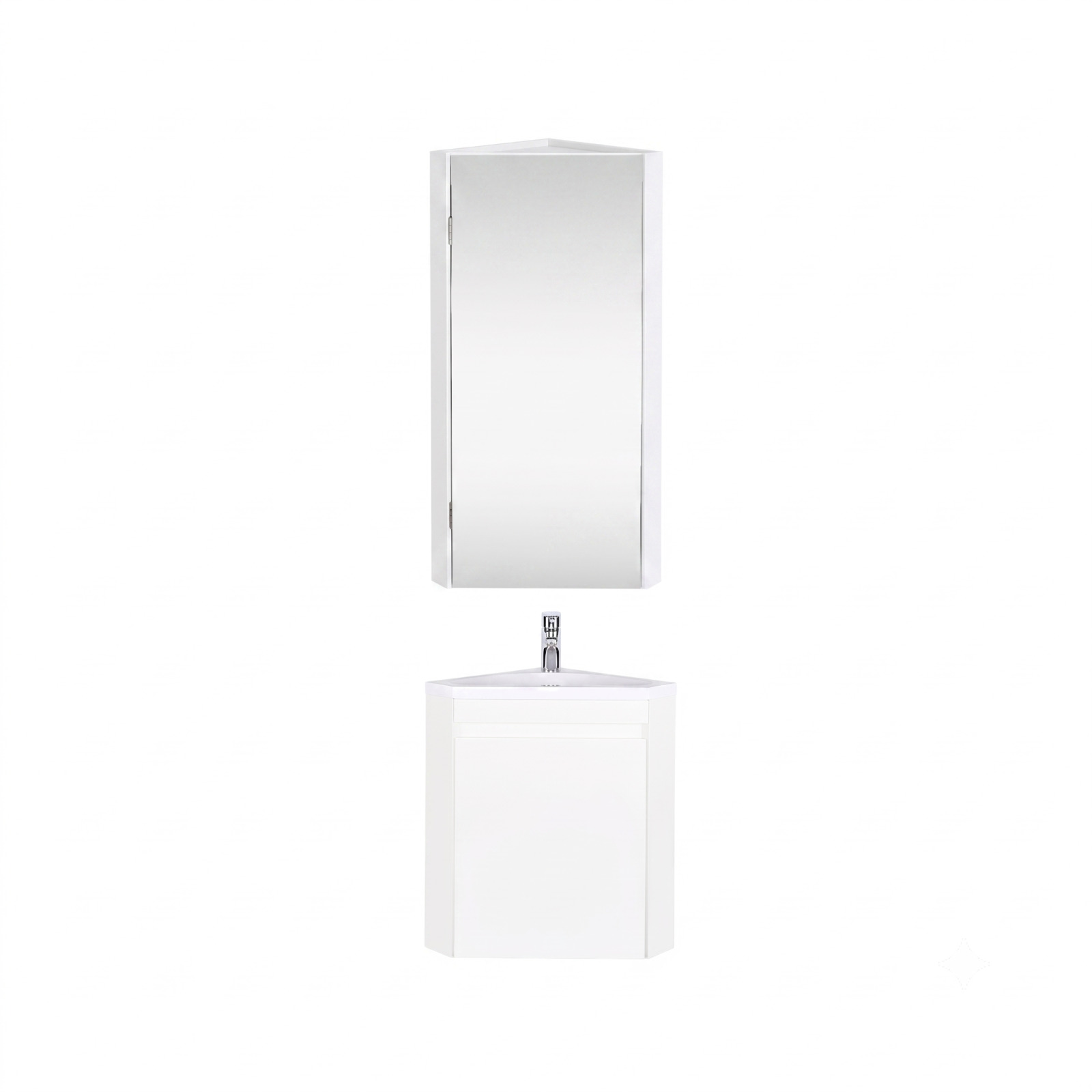 Ensemble lave-mains d'angle suspendu avec vasque résine et robinet chromé et armoire d'angle