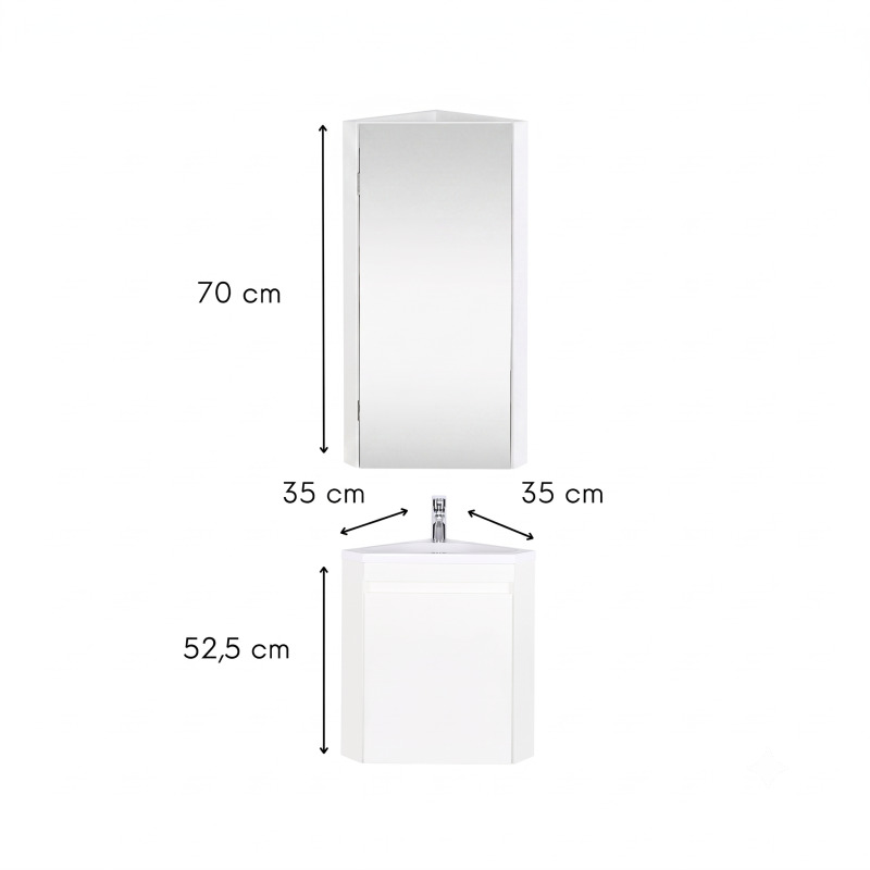 Ensemble lave-mains d'angle suspendu avec vasque résine et robinet chromé et armoire d'angle
