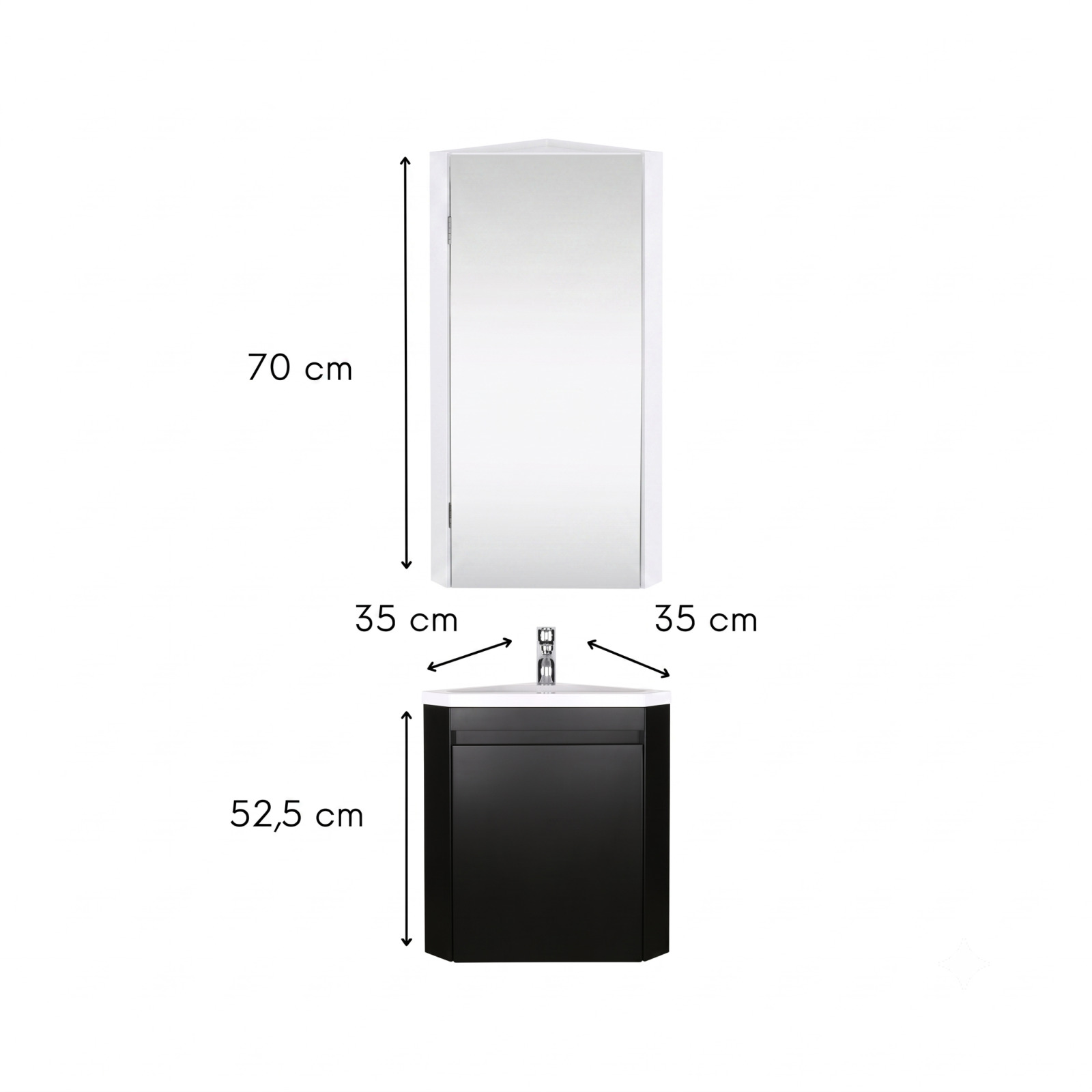 Ensemble lave-mains d'angle suspendu avec vasque résine et robinet chromé et armoire d'angle