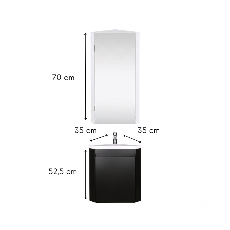 Ensemble lave-mains d'angle suspendu avec vasque résine et robinet chromé et armoire d'angle