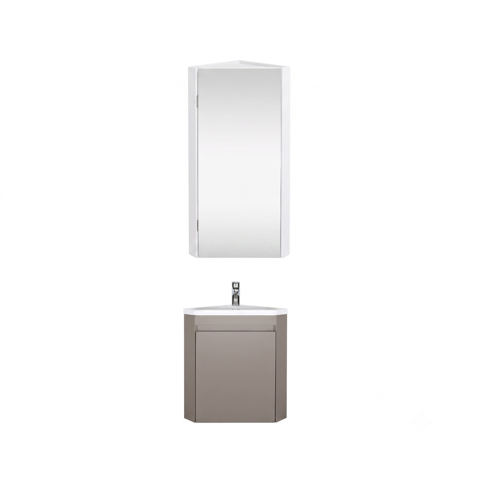 Ensemble lave-mains d'angle suspendu avec vasque résine et robinet chromé et armoire d'angle