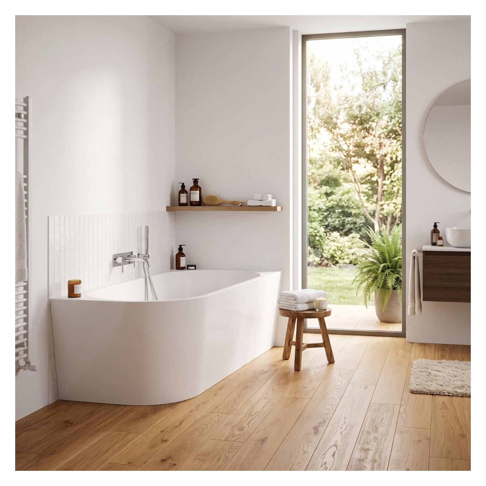 Baignoire semi-îlot blanche 170cm en acrylique Lucite® - Angle droit - Livrée complète