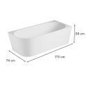 Baignoire semi-îlot blanche 170cm en acrylique Lucite® - Angle droit - Livrée complète