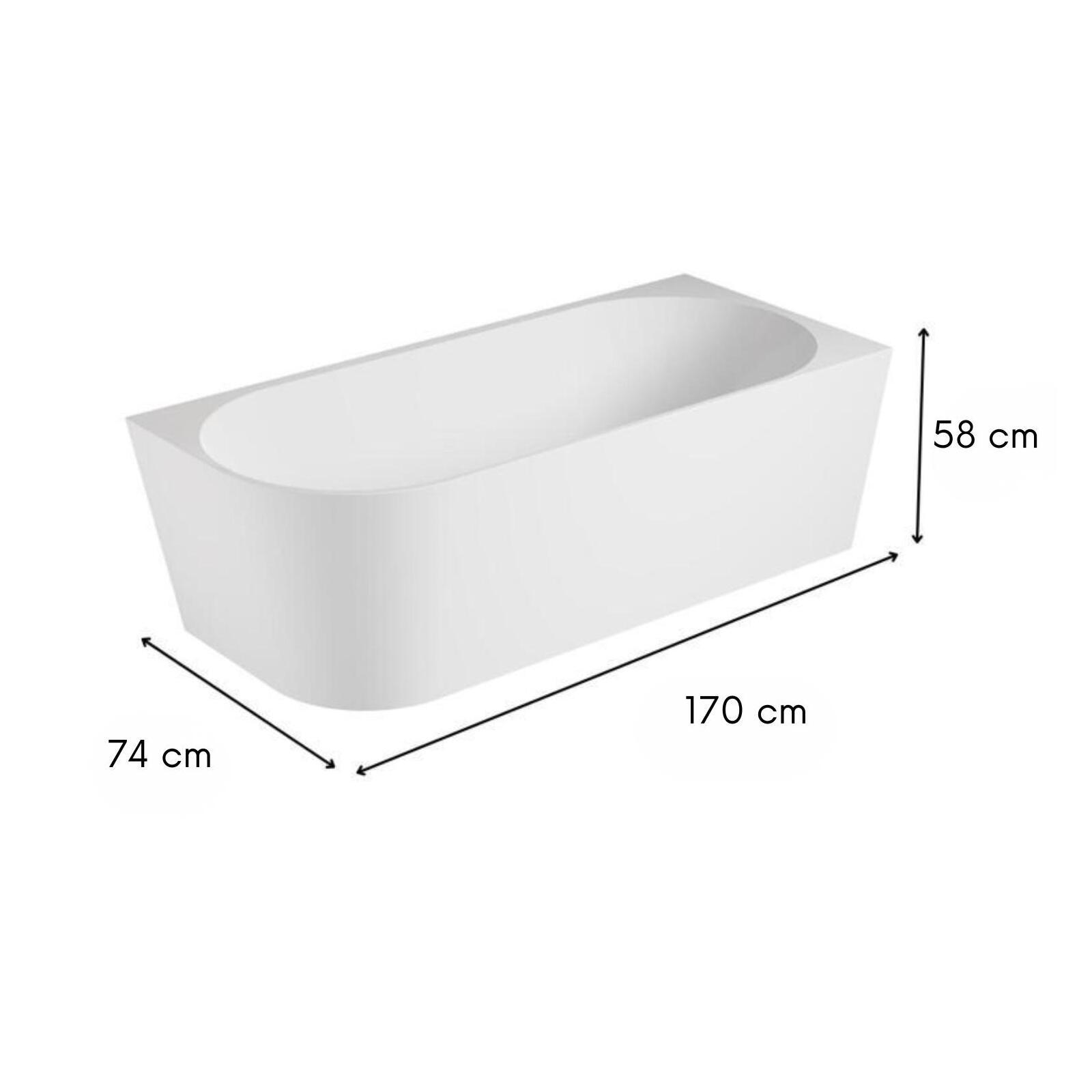 Baignoire semi-îlot blanche 170cm en acrylique Lucite® - Angle droit - Livrée complète