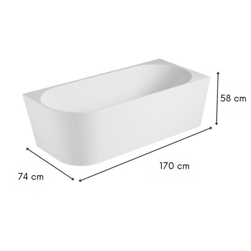 Baignoire semi-îlot blanche 170cm en acrylique Lucite® - Angle droit - Livrée complète